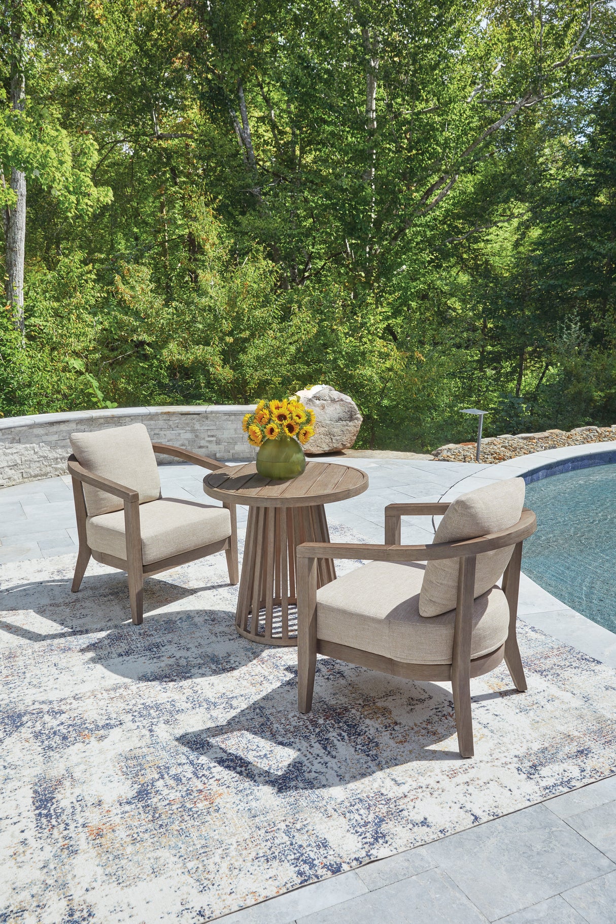 Joy Lagoon Outdoor Chairs with Cushions/Table (Set of 3)