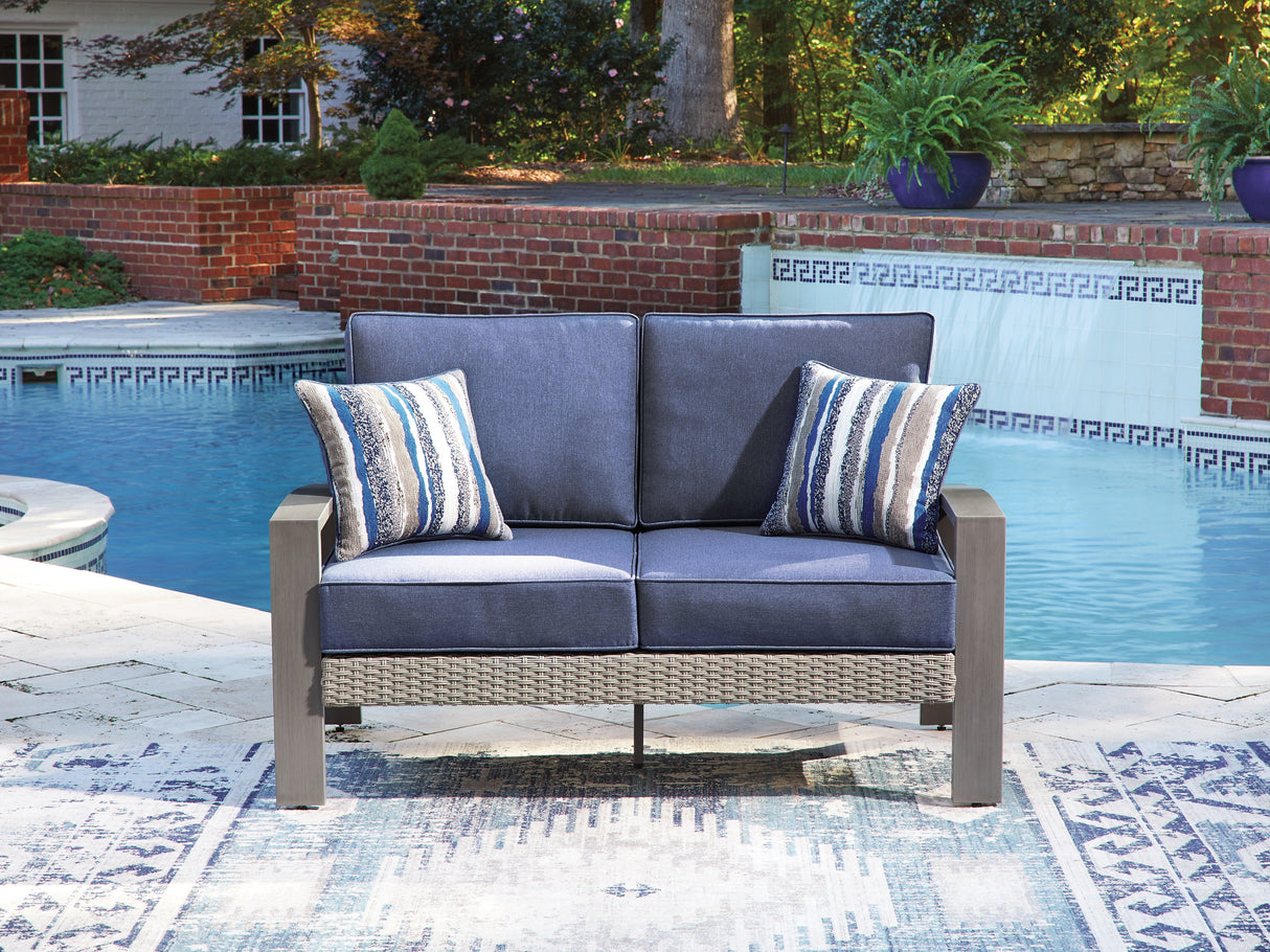 Furniture City Houma - Ashley Furniture - Half Moon Beach Outdoor Loveseat with Cushion - Loveseat w/Cushion - PCP418-835