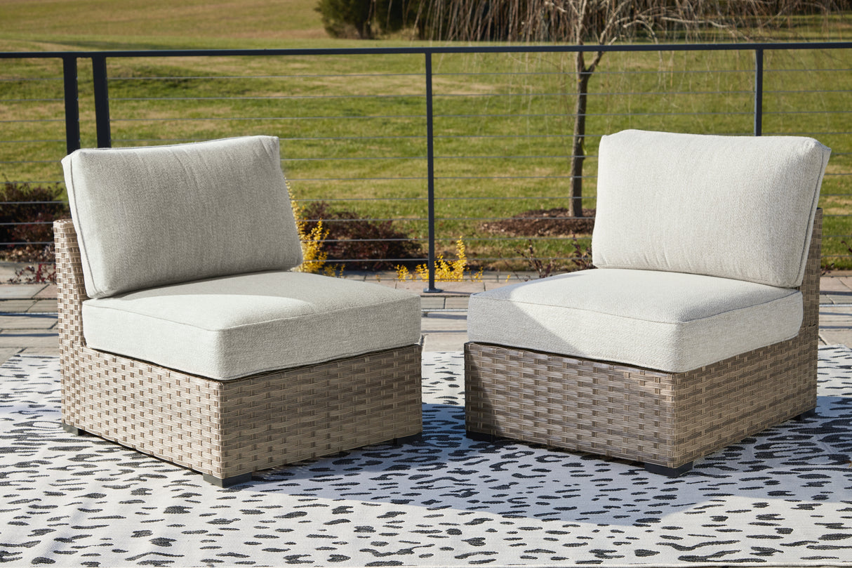 Furniture City Houma - Ashley Furniture - Calworth Outdoor Armless Chair with Cushion (Set of 2) - Armless Chair w/Cushion (Set of 2) - P458-846