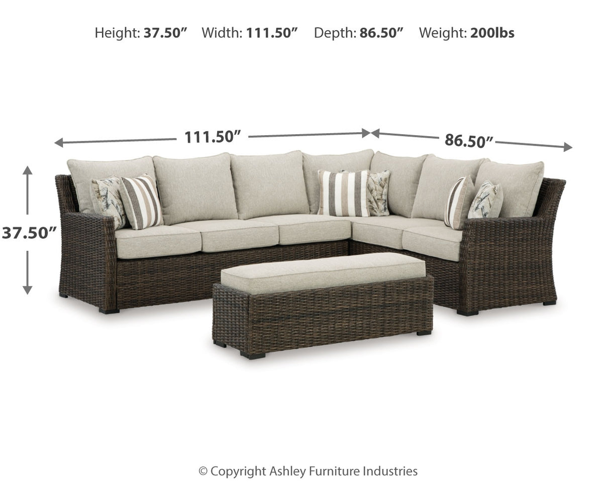 Brook Ranch Outdoor Sofa Sectional/Bench with Cushion (Set of 3)