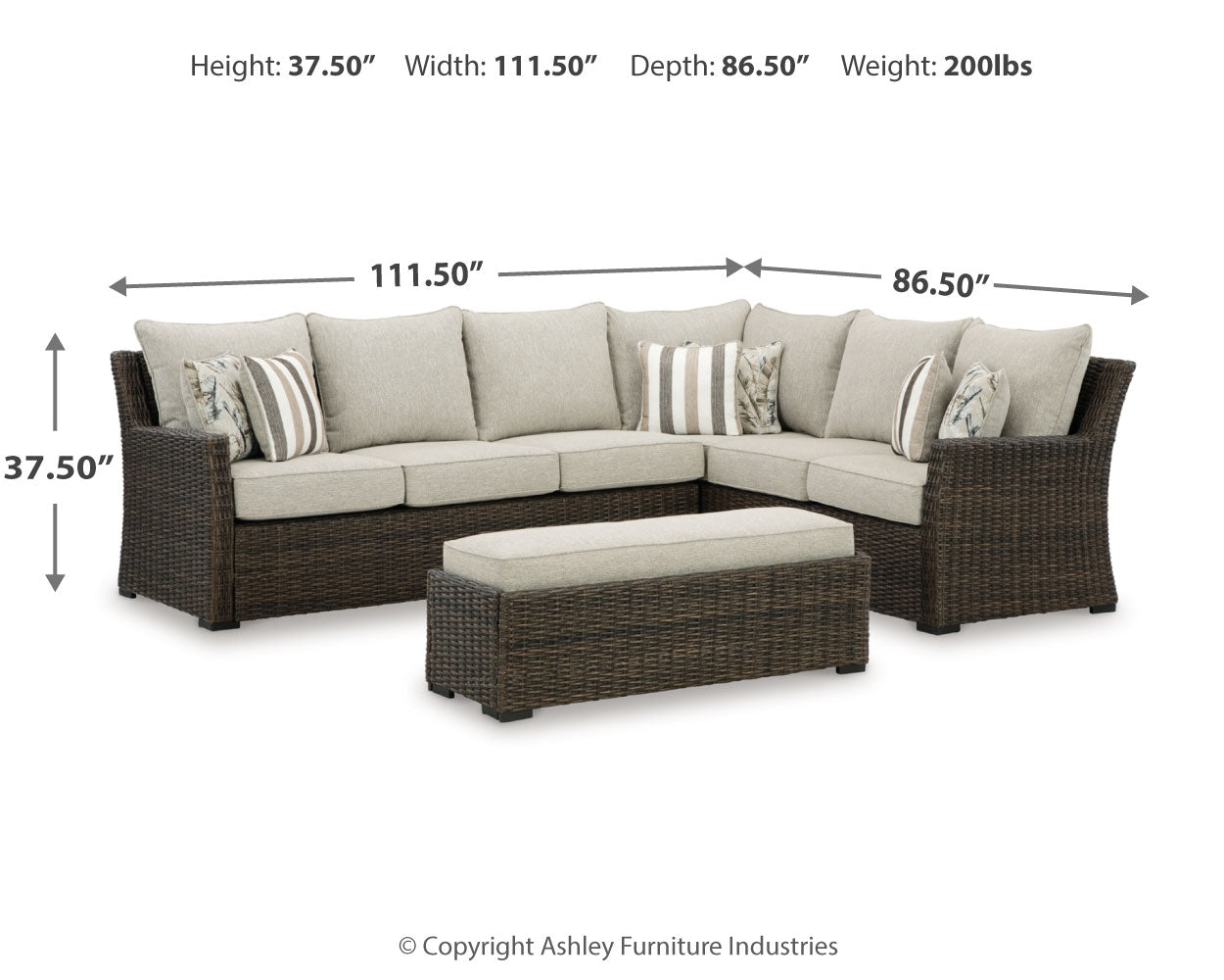 Brook Ranch Outdoor Sofa Sectional/Bench with Cushion (Set of 3)