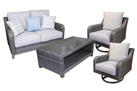 Furniture City Houma - Ashley Furniture - Elite Park Outdoor Loveseat, 2 Lounge Chairs and Coffee Table - Outdoor Loveseat, 2 Lounge Chairs and Coffee Table - P518P1