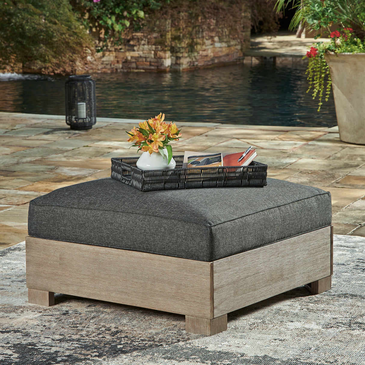 Furniture City Houma - Ashley Furniture - Citrine Park Outdoor Ottoman with Cushion - Ottoman with Cushion - P660-814