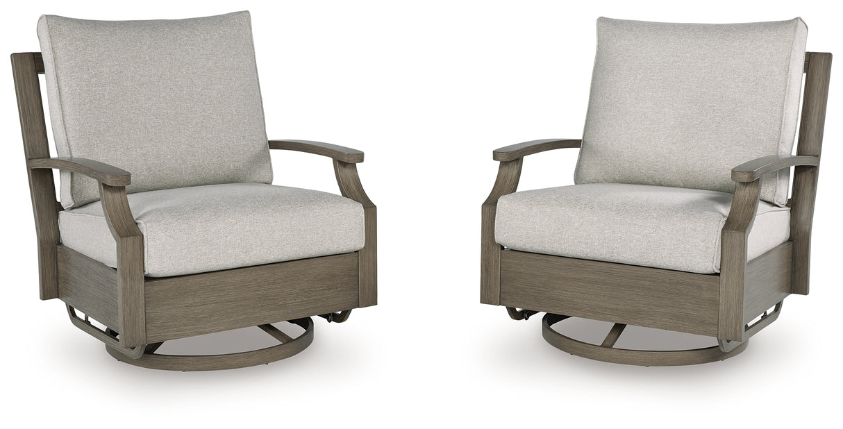 Furniture City Houma - Ashley Furniture - Rainier Ranch Outdoor Swivel Glider Chair with Cushion - Swivel Glider Chair w/Cushion / Brown/Beige - P701-821