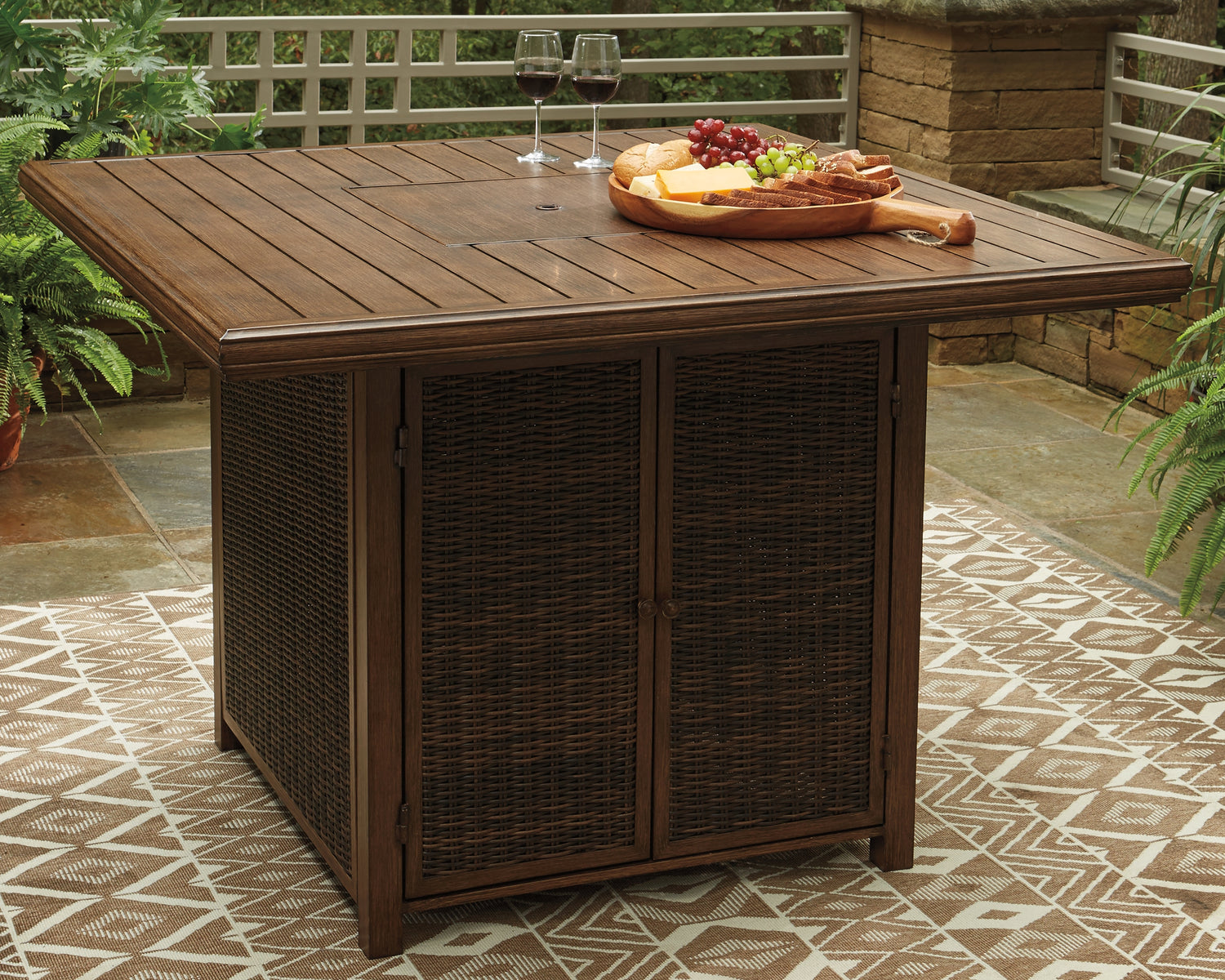 Furniture City Houma - Ashley Furniture - Paradise Trail Bar Table with Fire Pit - Square Bar Table w/Fire Pit - P750-665