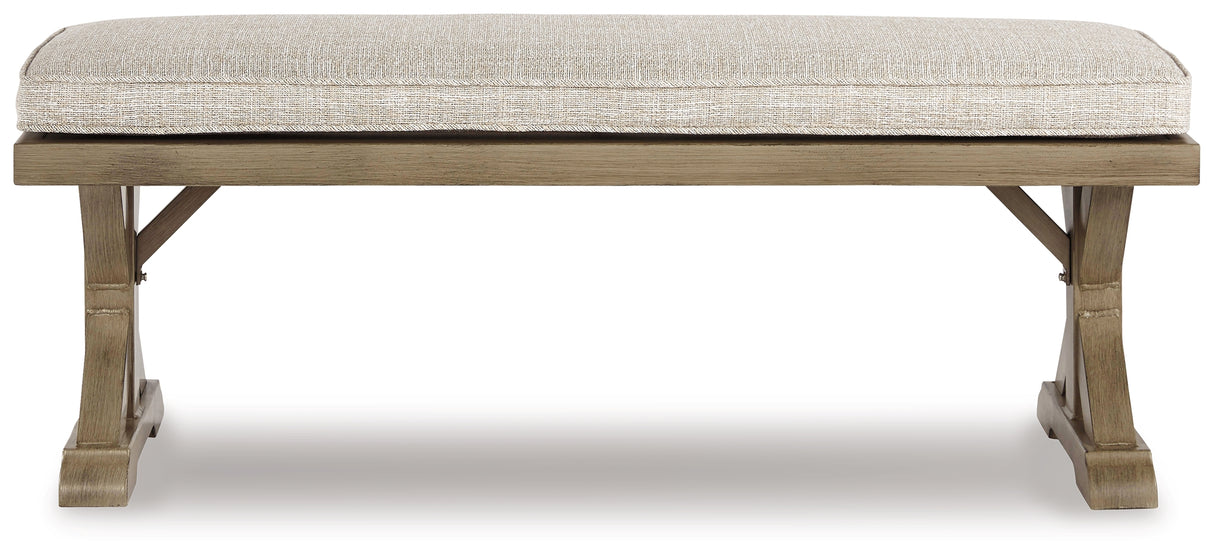 Furniture City Houma - Ashley Furniture - Beachcroft 4-Piece Outdoor Sectional, 2 Arm Chairs, Lounge Chair and Bench - 4-Piece Outdoor Sectional, 2 Arm Chairs, Lounge Chair and Bench / Beige - P791P18