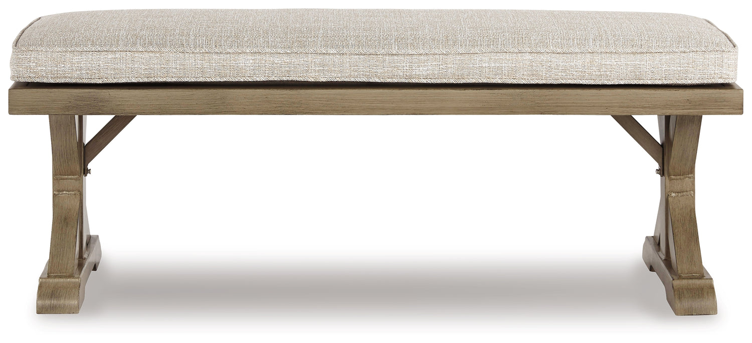 Furniture City Houma - Ashley Furniture - Beachcroft 4-Piece Outdoor Sectional, 2 Arm Chairs, Lounge Chair and Bench - 4-Piece Outdoor Sectional, 2 Arm Chairs, Lounge Chair and Bench / Beige - P791P18
