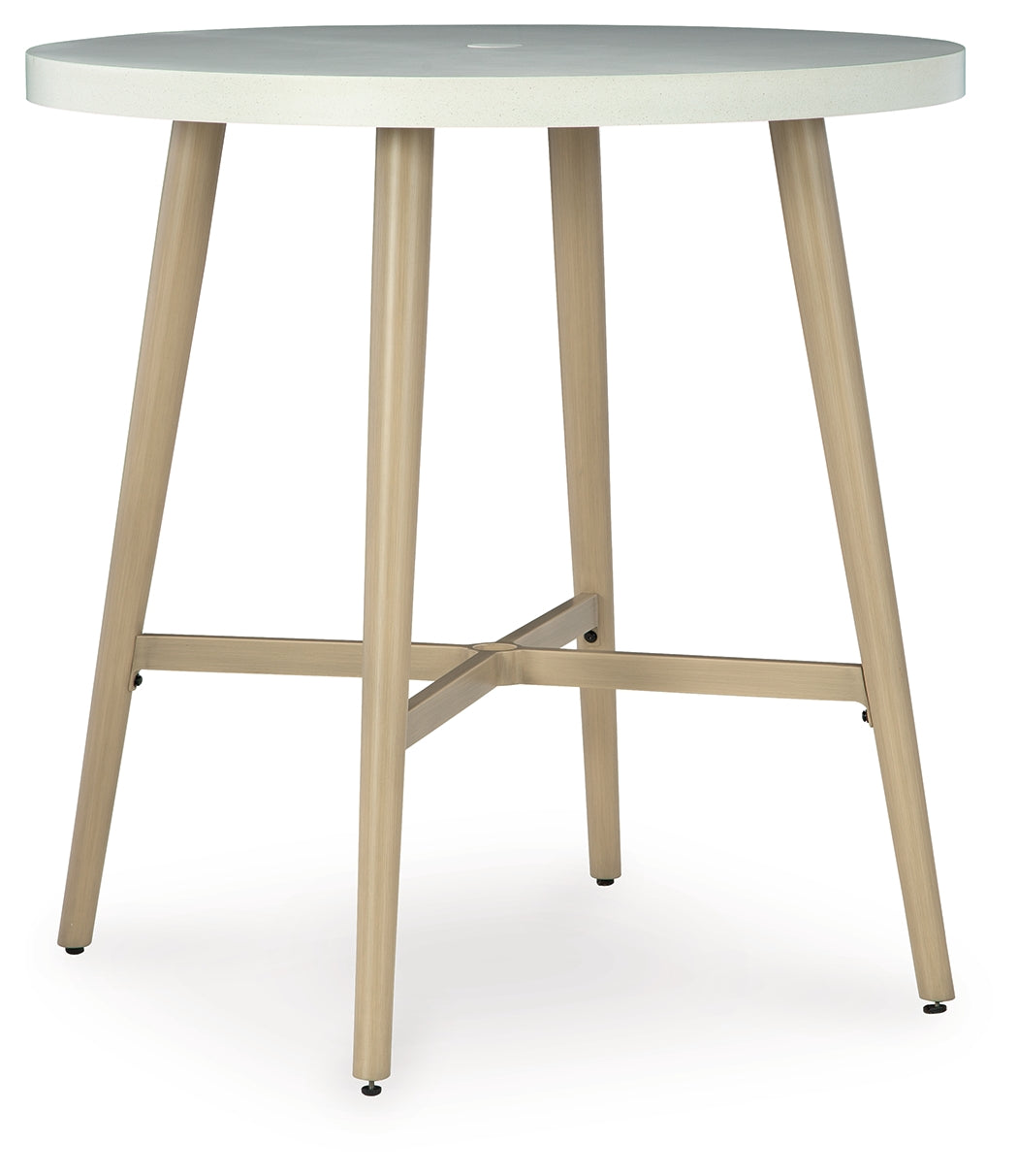Furniture City Houma - Ashley Furniture - Seton Creek Outdoor Bar Table - Round Bar Table w/UMB OPT / Beige - P798-613