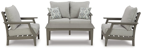 Furniture City Houma - Ashley Furniture - Visola Outdoor Loveseat, 2 Lounge Chairs and Coffee Table - Outdoor Loveseat, 2 Lounge Chairs and Coffee Table - P802P1