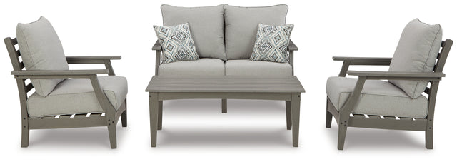Furniture City Houma - Ashley Furniture - Visola Outdoor Loveseat, 2 Lounge Chairs and Coffee Table - Outdoor Loveseat, 2 Lounge Chairs and Coffee Table - P802P1