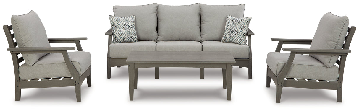 Furniture City Houma - Ashley Furniture - Visola Outdoor Sofa, 2 Lounge Chairs and Coffee Table - Outdoor Sofa, 2 Lounge Chairs and Coffee Table - P802P2
