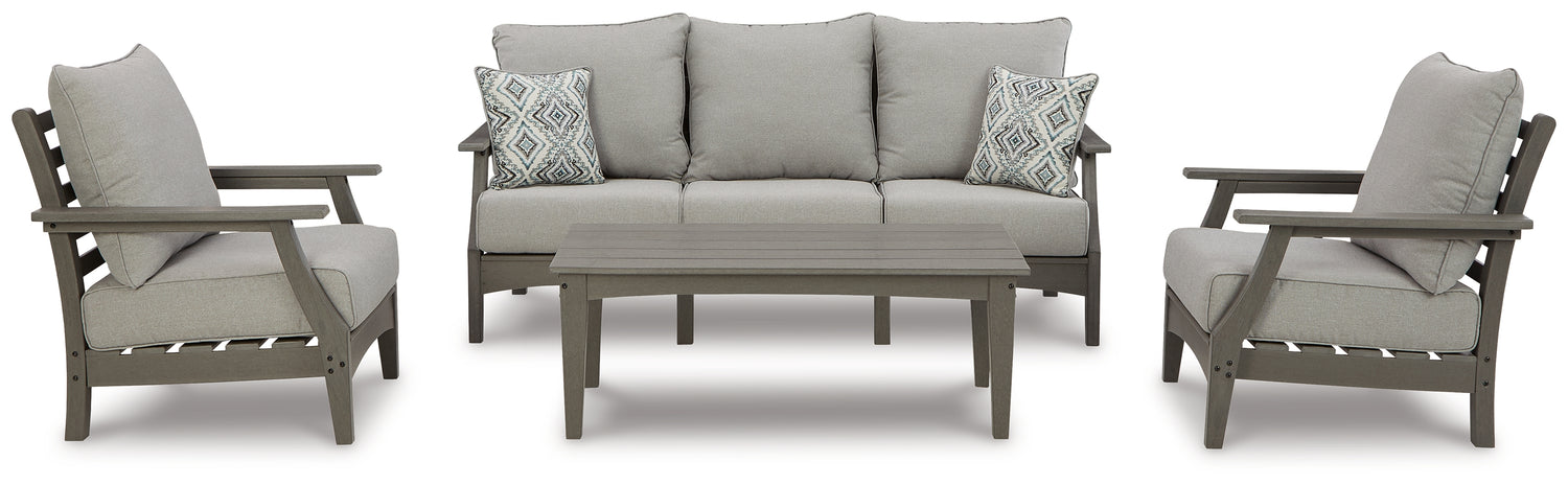 Furniture City Houma - Ashley Furniture - Visola Outdoor Sofa, 2 Lounge Chairs and Coffee Table - Outdoor Sofa, 2 Lounge Chairs and Coffee Table - P802P2