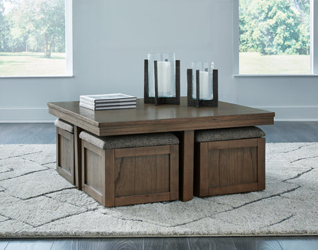 Furniture City Houma - Ashley Furniture - Boardernest Coffee Table with 4 Stools - Cocktail TBL w/4 Stools (5/CN) - T738-20