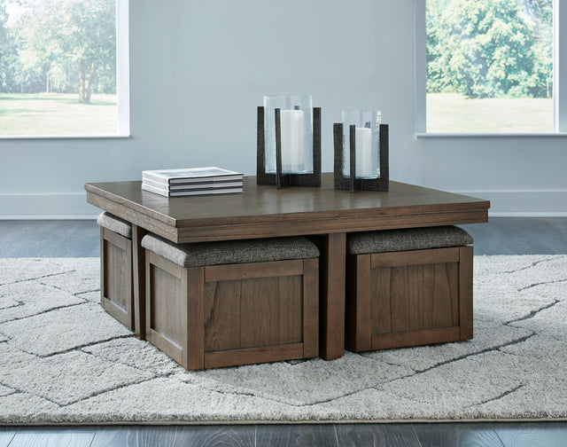 Furniture City Houma - Ashley Furniture - Boardernest Coffee Table with 4 Stools - Cocktail TBL w/4 Stools (5/CN) - T738-20