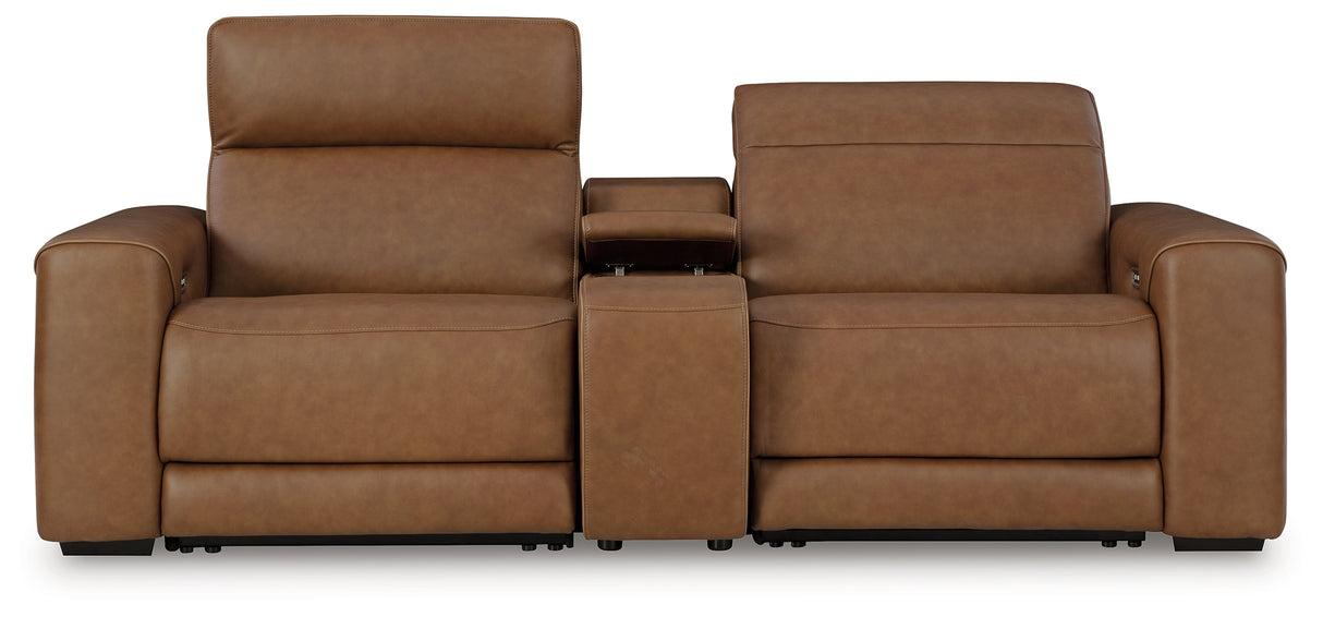 Furniture City Houma - Ashley Furniture - Magic Man 2-Piece Power Reclining Sectional Loveseat with Console - 2-Piece Power Reclining Sectional Loveseat with Console / Caramel - PCU10700S3
