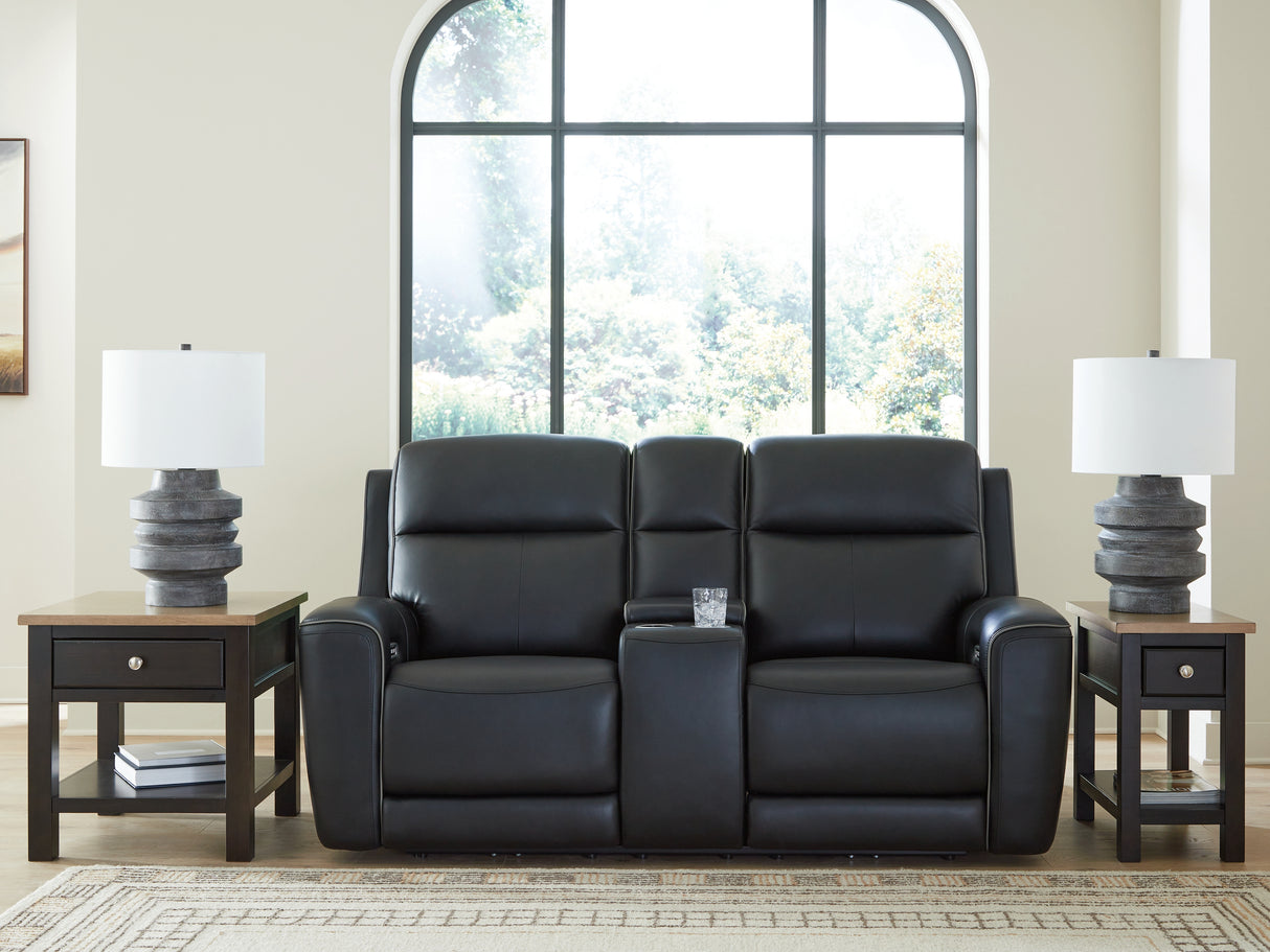 Furniture City Houma - Ashley Furniture - 5Z-Comfort Power Reclining Loveseat with Console - PWR REC Loveseat/CON/ADJ HDRST / Onyx - PCU1090218