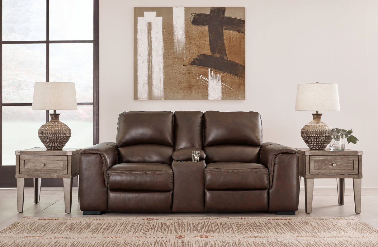 Furniture City Houma - Ashley Furniture - Alessandro Power Reclining Loveseat with Console - PWR REC Loveseat/CON/ADJ HDRST / Walnut - U2550218