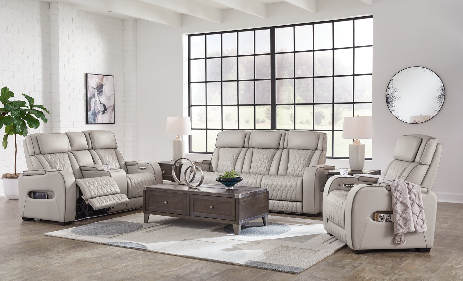 Furniture City Houma - Ashley Furniture - Boyington Power Reclining Sofa, Loveseat and Recliner - Power Reclining Sofa, Loveseat and Recliner / Gray - U27105U2