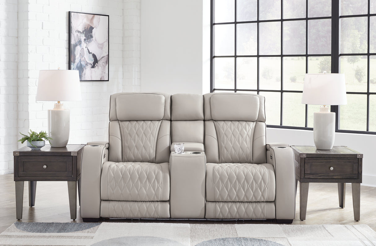 Furniture City Houma - Ashley Furniture - Boyington Power Reclining Loveseat with Console - PWR REC Loveseat/CON/ADJ HDRST / Gray - U2710518