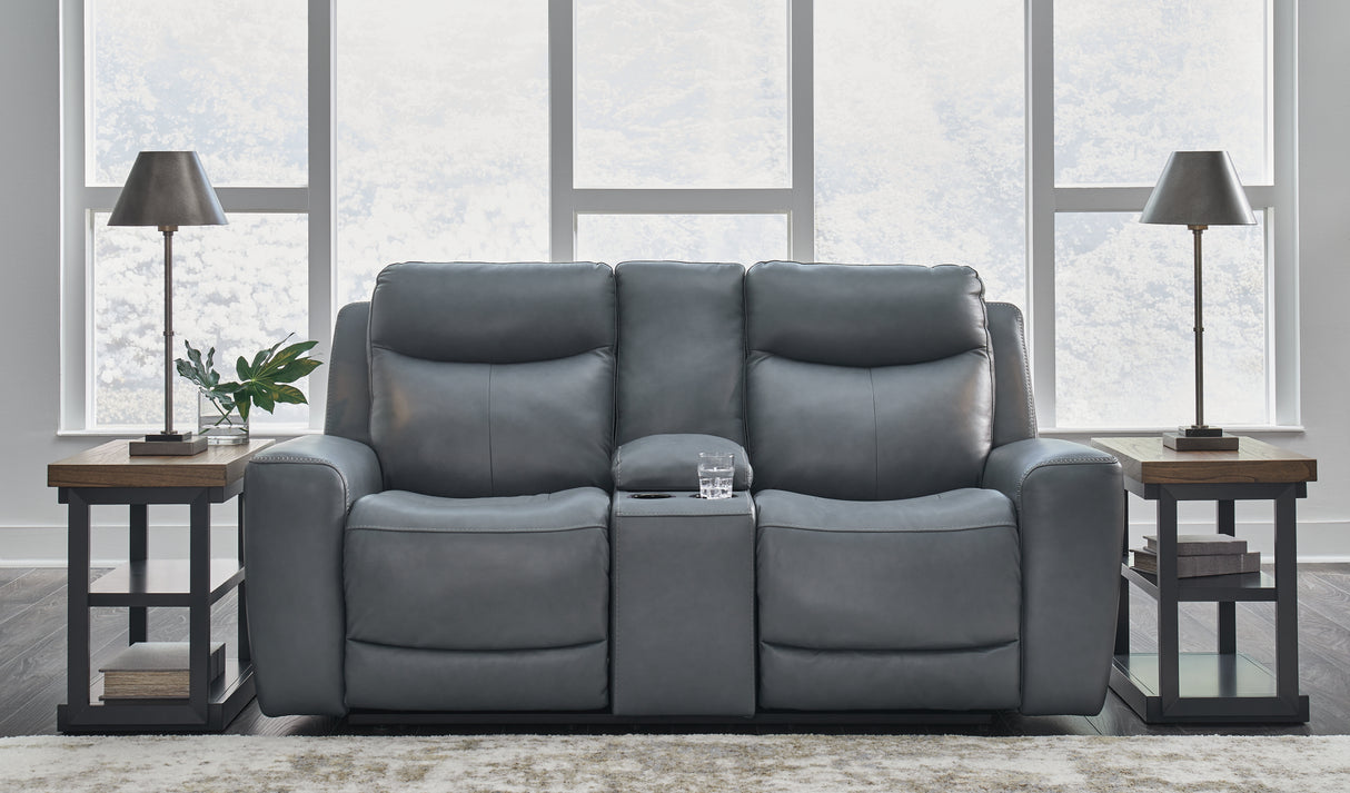 Furniture City Houma - Ashley Furniture - Mindanao Power Reclining Loveseat with Console - PWR REC Loveseat/CON/ADJ HDRST / Steel - U5950418