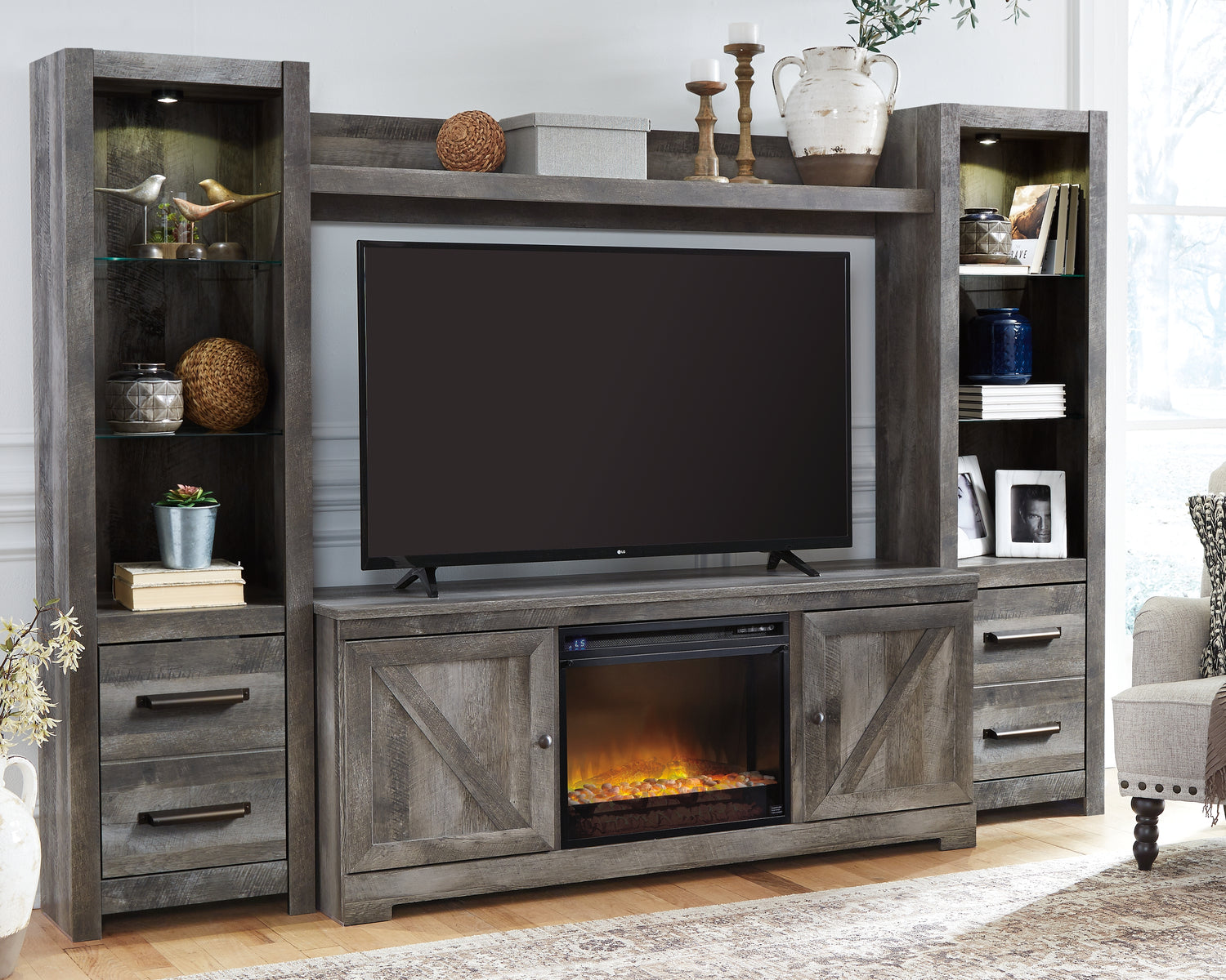 Furniture City Houma - Ashley Furniture - Wynnlow 4-Piece Entertainment Center with Electric Fireplace - 4-Piece Entertainment Center with Electric Fireplace - W440W5
