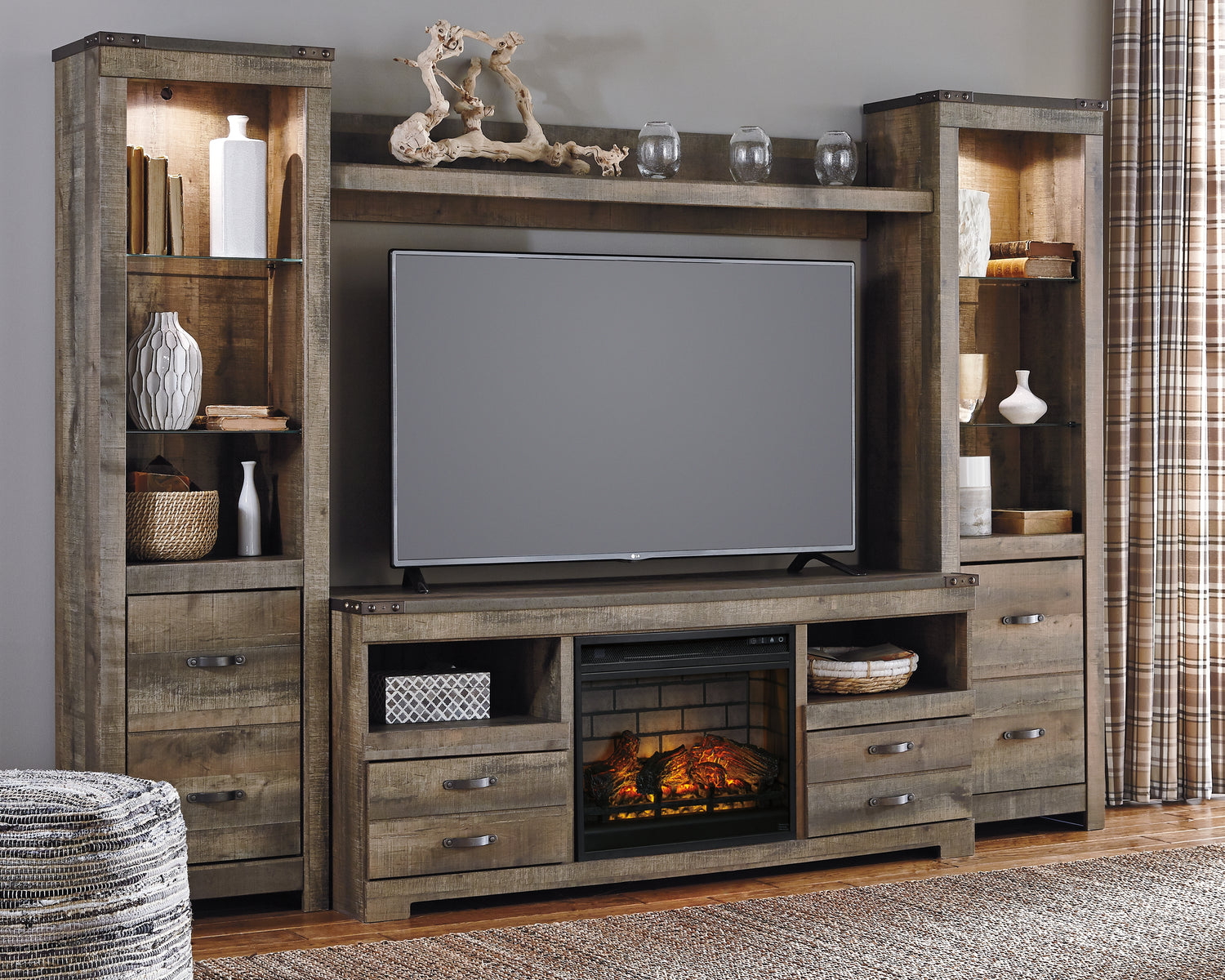 Furniture City Houma - Ashley Furniture - Trinell 4-Piece Entertainment Center with Electric Fireplace - 4-Piece Entertainment Center with Electric Fireplace - W446W8