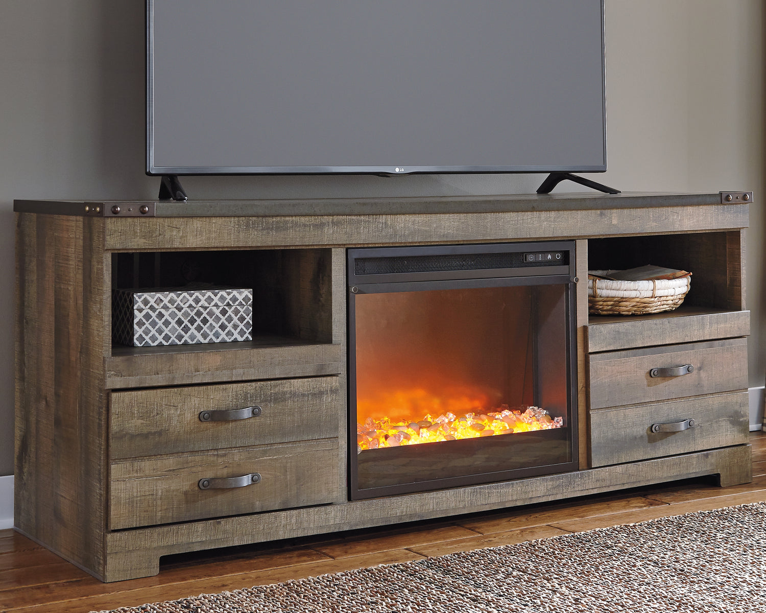 Furniture City Houma - Ashley Furniture - Trinell 63" TV Stand with Electric Fireplace - 63" TV Stand with Electric Fireplace - W446W5