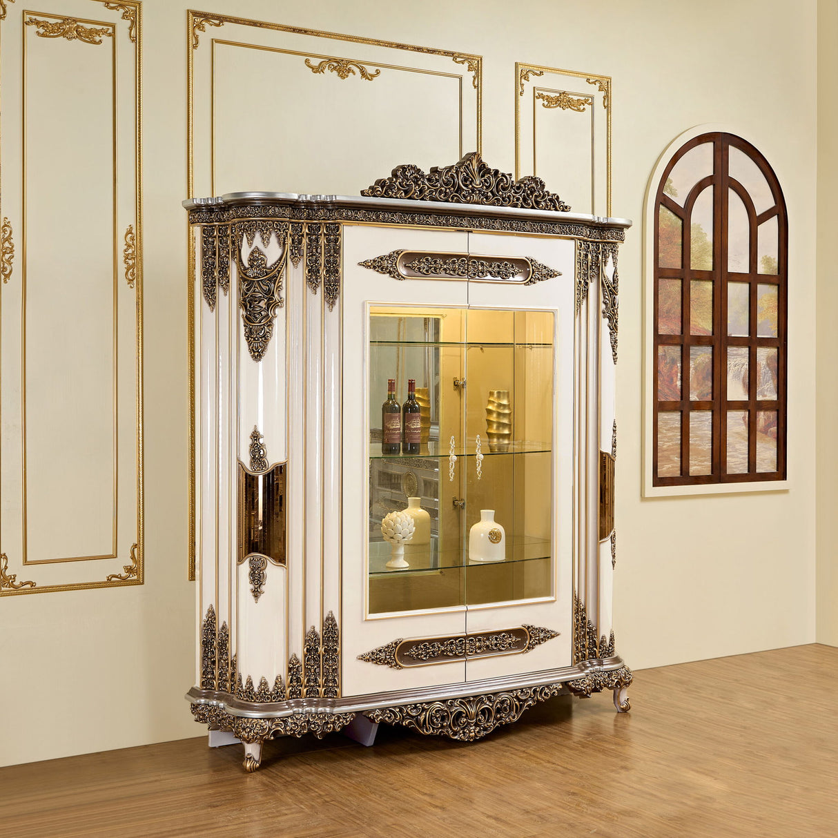 HD-1881 - China Cabinet - Pearl / Bronze / Gold
