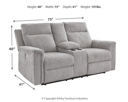 Barnsana - Dbl Power Reclining Loveseat with Console - Ash