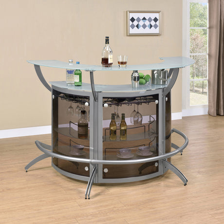 Furniture City Houma - Coaster - Dallas 3-piece Curved Freestanding Home Bar Cabinet Silver - 100135-S3