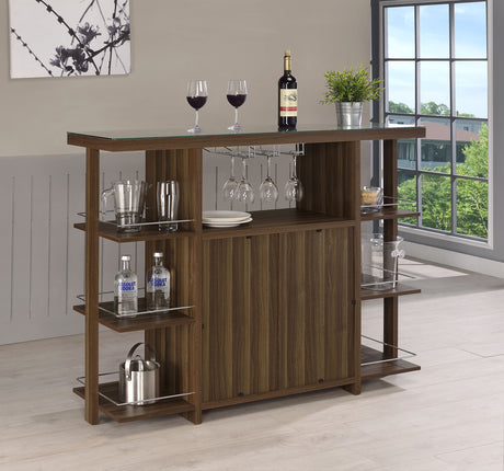 Furniture City Houma - Coaster - Evelio 6-shelf Glass Top Home Bar Wine Cabinet Walnut - 100439