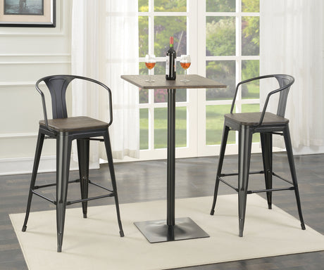 Furniture City Houma - Coaster - Cavalier 3-piece Square Bar Table Set Dark Elm and Black - 100730-S3