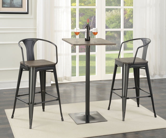 Furniture City Houma - Coaster - Cavalier 3-piece Square Bar Table Set Dark Elm and Black - 100730-S3