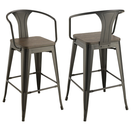 Furniture City Houma - Coaster - Cavalier Metal Bar Chair Dark Elm and Matte Black (Set of 2) - 100737