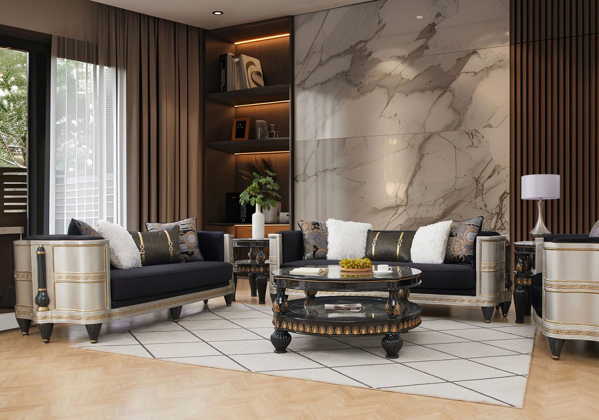 HD-9042 - Sofa - Silver / Black / Gold