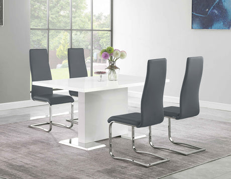 Furniture City Houma - Coaster - Anges 5-piece Dining Table Set White High Gloss and Grey - 102310-S5G