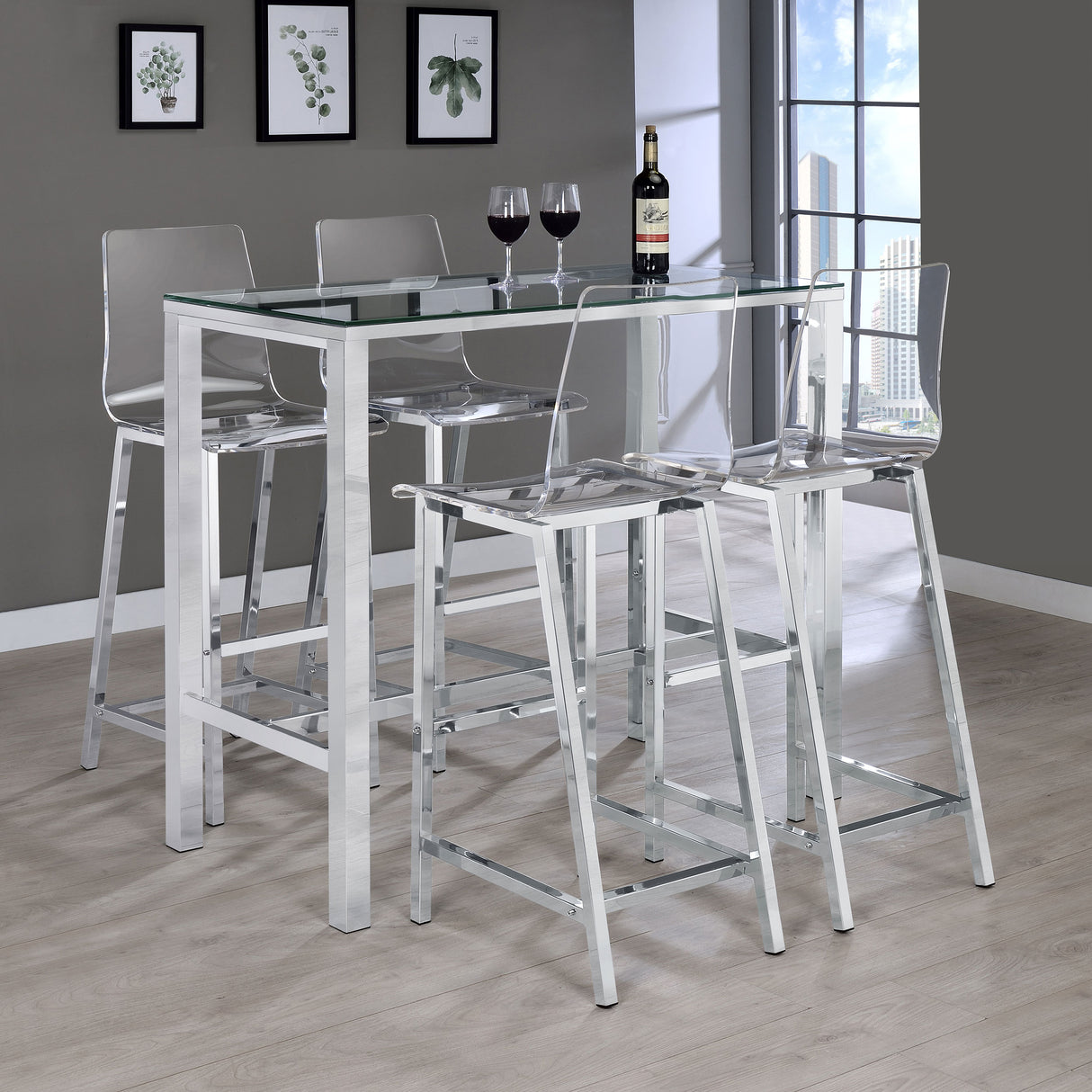 Furniture City Houma - Coaster - Tolbert 5-piece Bar Set with Acrylic Chairs Clear and Chrome - 104873-S5