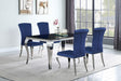 Furniture City Houma - Coaster - Carone 5-piece 61-inch Rectangular Black Glass Dining Set Blue - 105071-S5B
