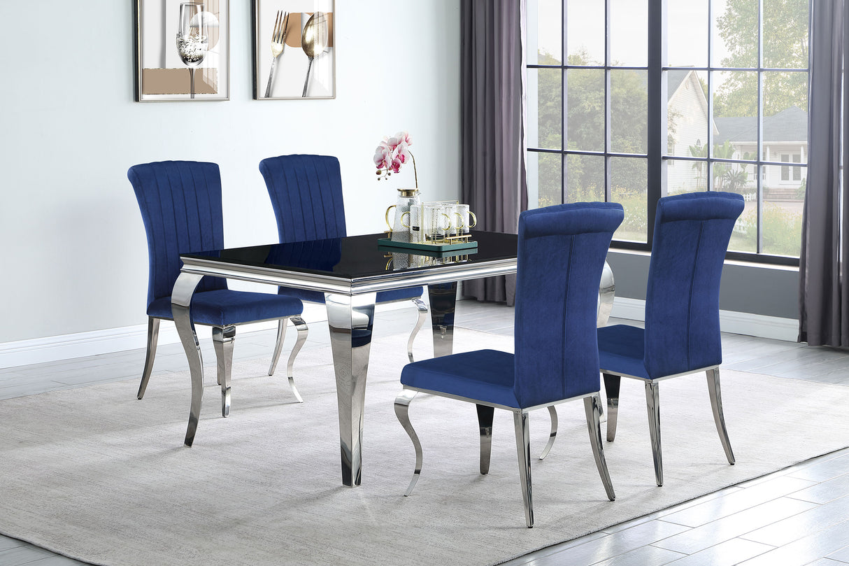 Furniture City Houma - Coaster - Carone 5-piece 61-inch Rectangular Black Glass Dining Set Blue - 105071-S5B