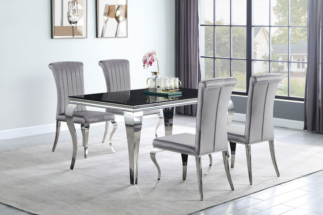 Furniture City Houma - Coaster - Carone 5-piece 61-inch Rectangular Black Glass Dining Set Grey - 105071-S5G