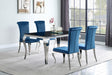 Furniture City Houma - Coaster - Carone 5-piece 61-inch Rectangular Black Glass Dining Set Teal - 105071-S5T