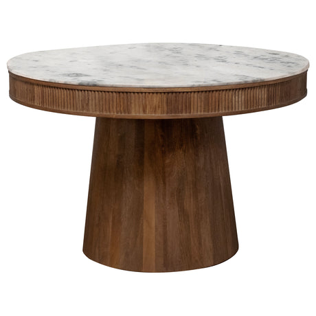 Furniture City Houma - Coaster - Ortega Round 46-inch Marble Top Wood Dining Table Natural - 105141