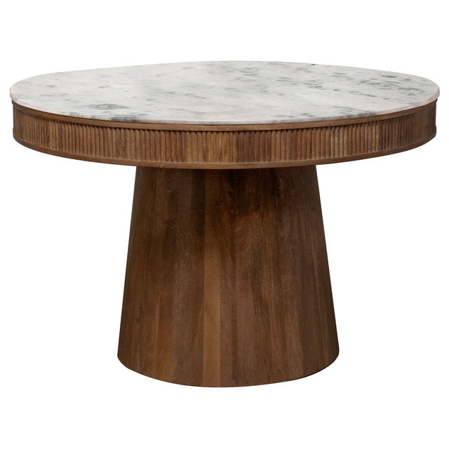 Furniture City Houma - Coaster - Ortega Round 46-inch Marble Top Wood Dining Table Natural - 105141