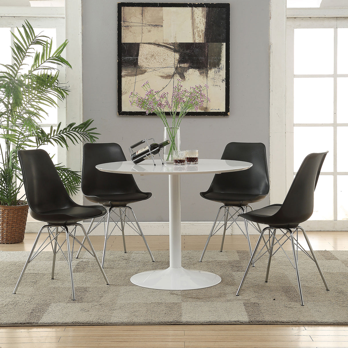 Furniture City Houma - Coaster - Lowry 5-piece Round Dining Table Set White and Black - 105261-S5K