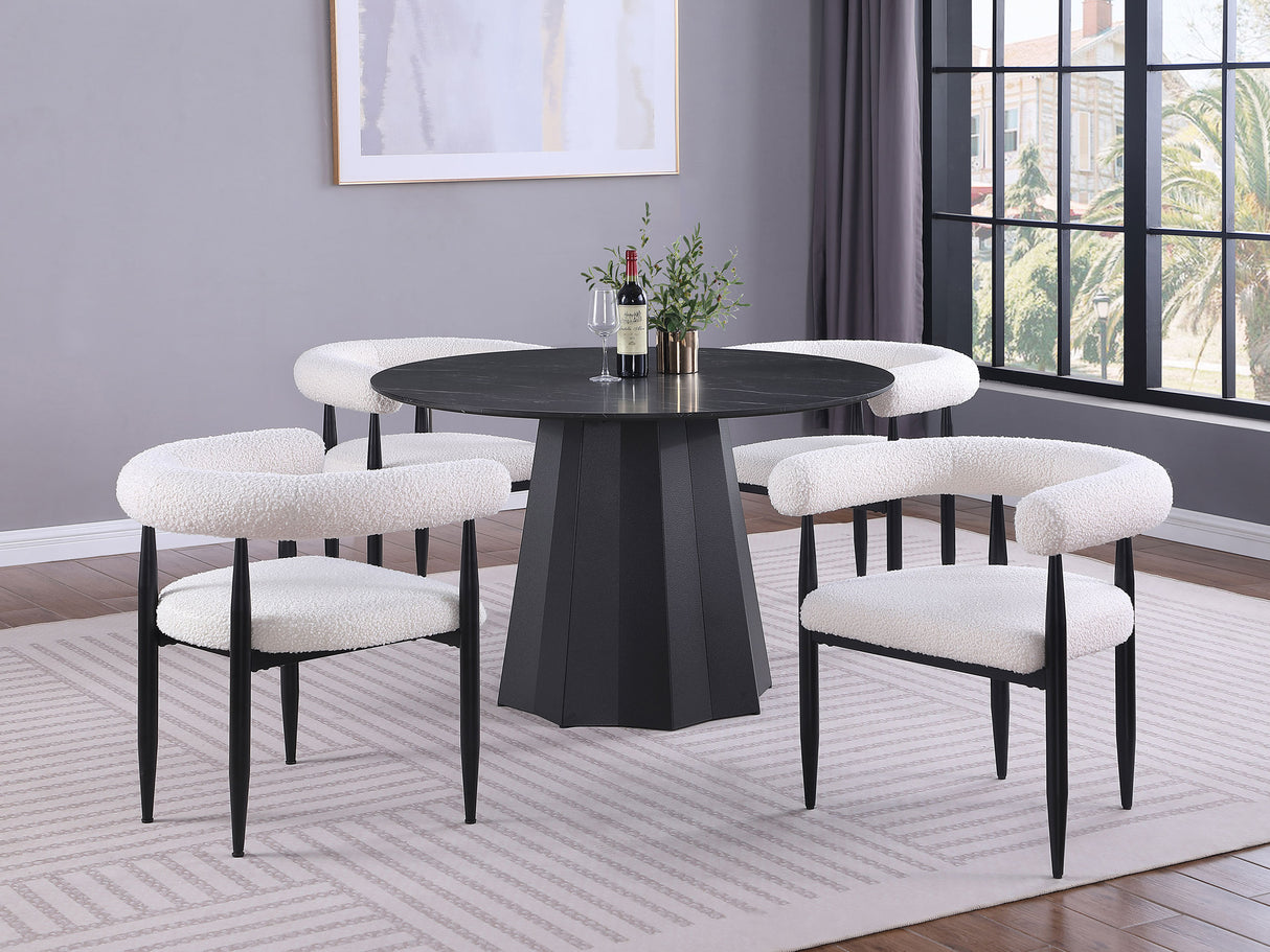 Furniture City Houma - Coaster - Camden 5-piece Round Faux Marble Top Dining Table Set Black - 105780-S5