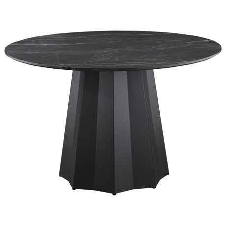 Furniture City Houma - Coaster - Camden Round 48-inch Faux Marble Top Dining Table Black - 105780