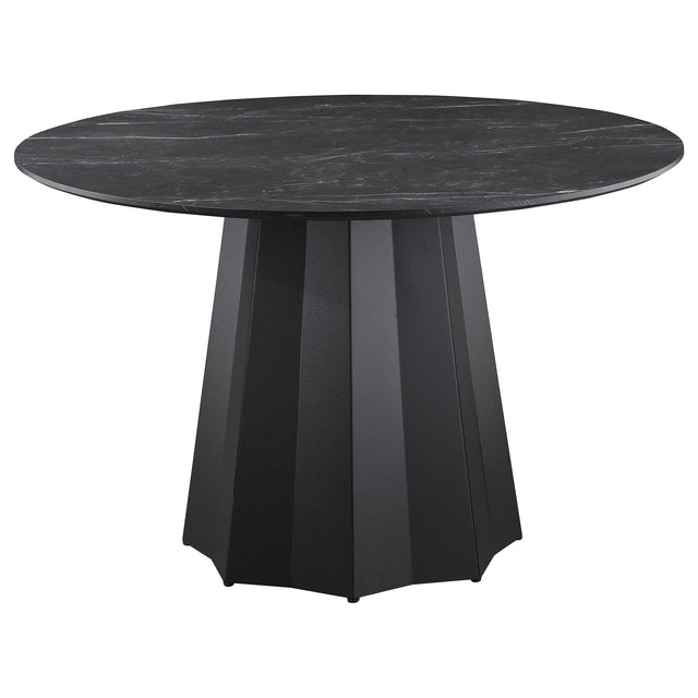Furniture City Houma - Coaster - Camden Round 48-inch Faux Marble Top Dining Table Black - 105780