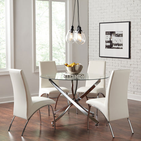 Furniture City Houma - Coaster - Beckham 5-piece Round Glass Top Dining Set Chrome and White - 106440-S5