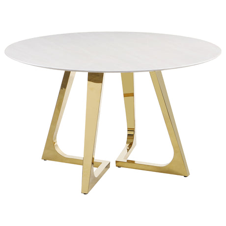 Furniture City Houma - Coaster - Gwynn Round 51-inch Marble Stainless Steel Dining Table Gold - 107171