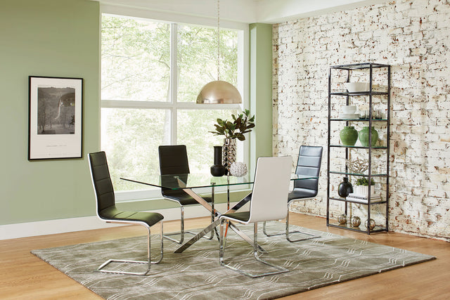 Furniture City Houma - Coaster - Carmelo 5-piece Rectangular Glass Top Dining Set Chrome - 107931-S5
